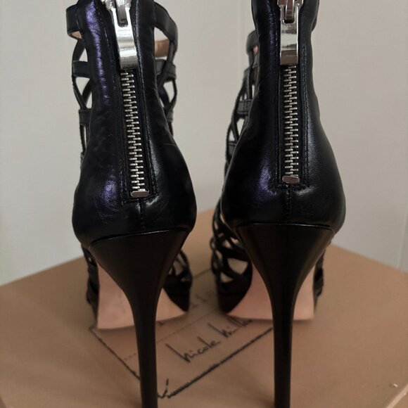 Nicole Miller Artelier 'Amelia' Caged Leather Platform Heels Black Size 7.5 - Picture 7 of 16